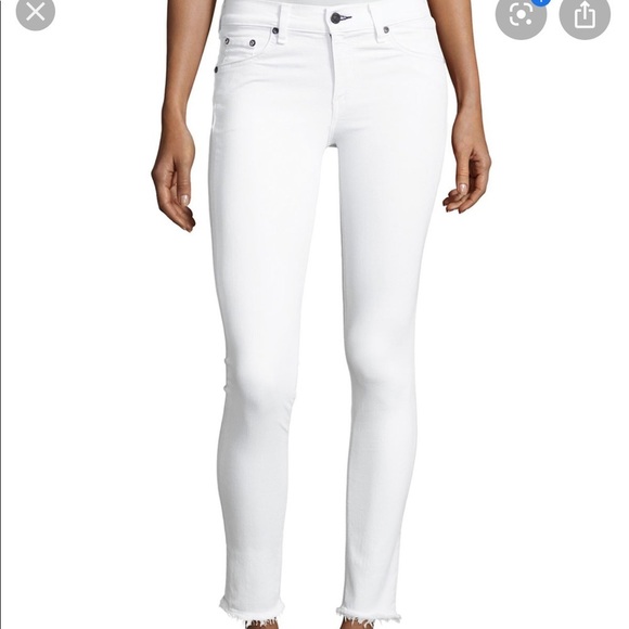rag & bone Denim - Rag & Bone mid rise skinny ankle raw hem white denim jean size 32 Host Pick